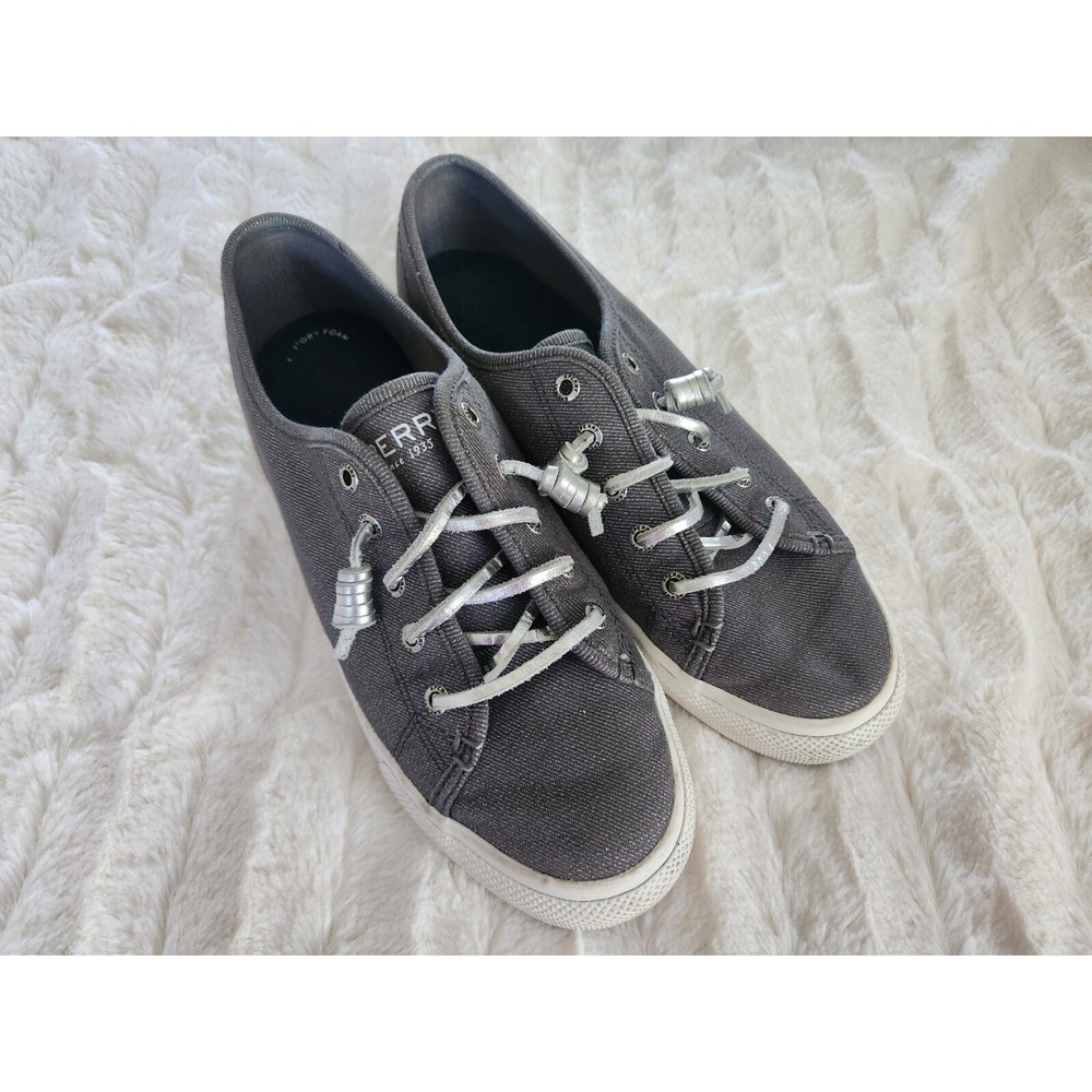 Sperry Charcoal Gray Metallic Platform Sneakers Womens Size 8M